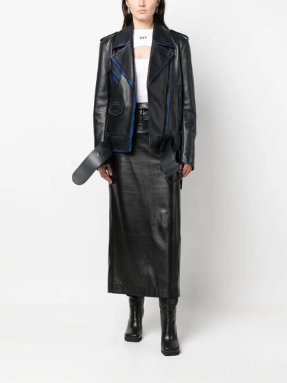 Contrast-Trim Leather Jacket