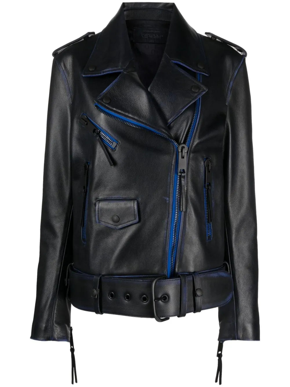 Contrast-Trim Leather Jacket