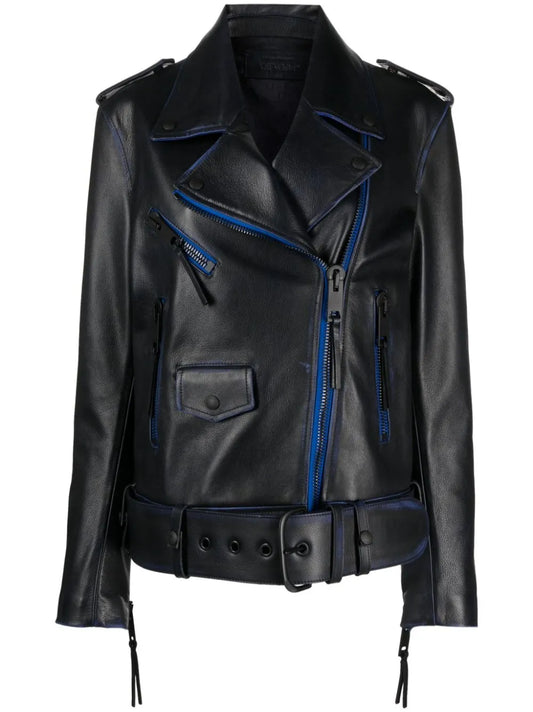 Contrast-Trim Leather Jacket
