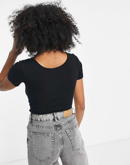 Popper Front Ribbed Top