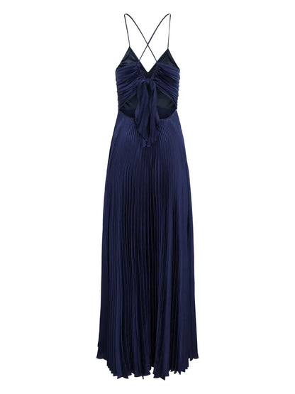Aries Pleated Satin Gown