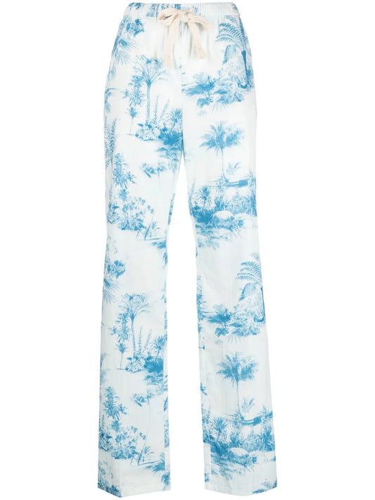 Palm Tree-Print Flared Trousers