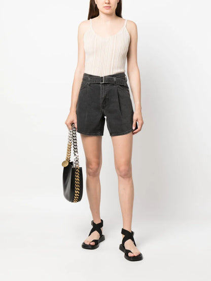 Pleated Denim Shorts