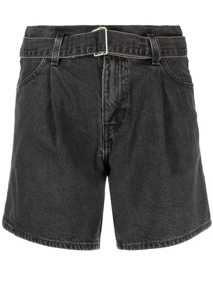 Pleated Denim Shorts