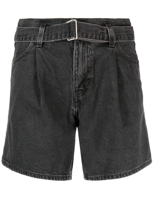 Pleated Denim Shorts