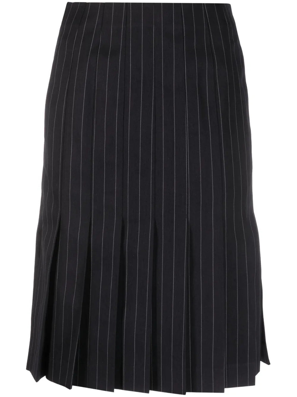 Pinstriped Pleated Midi Skirt