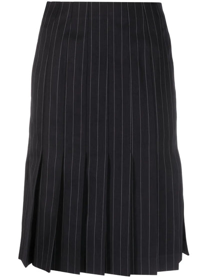 Pinstriped Pleated Midi Skirt