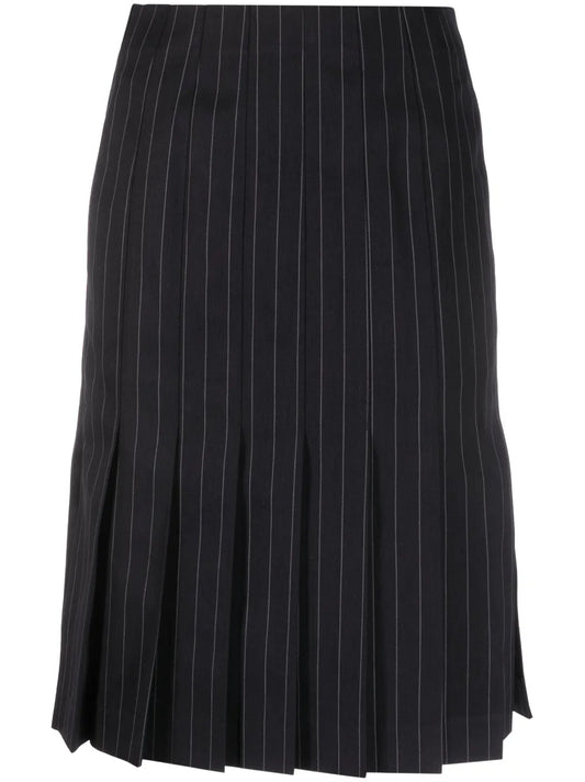 Pinstriped Pleated Midi Skirt