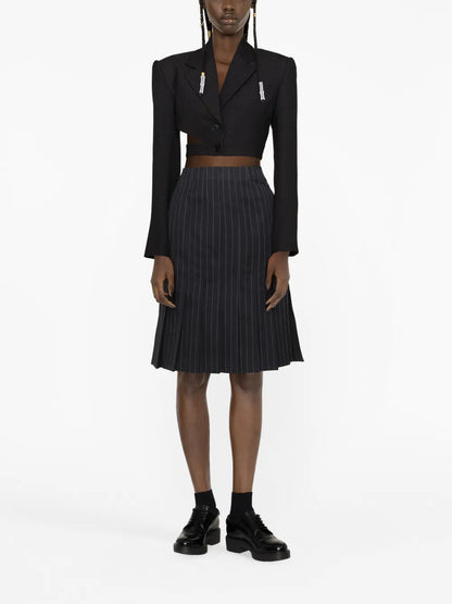 Pinstriped Pleated Midi Skirt