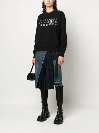 Numbers-Motif Cotton Hoodie