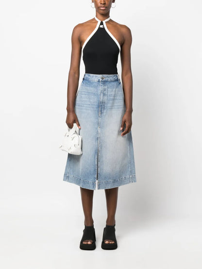 Embroidered-Logo Halterneck Top