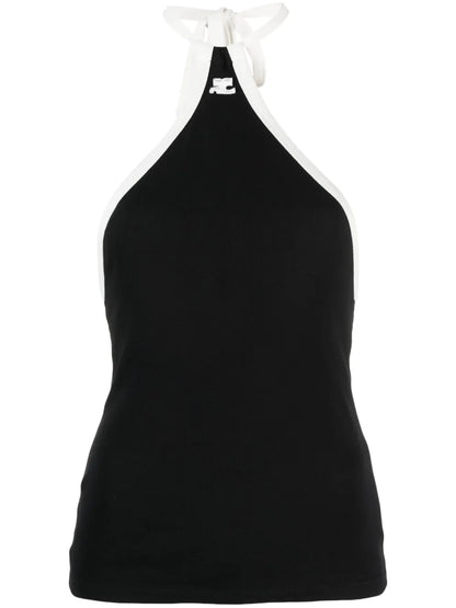 Embroidered-Logo Halterneck Top