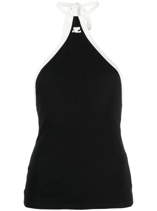 Embroidered-Logo Halterneck Top