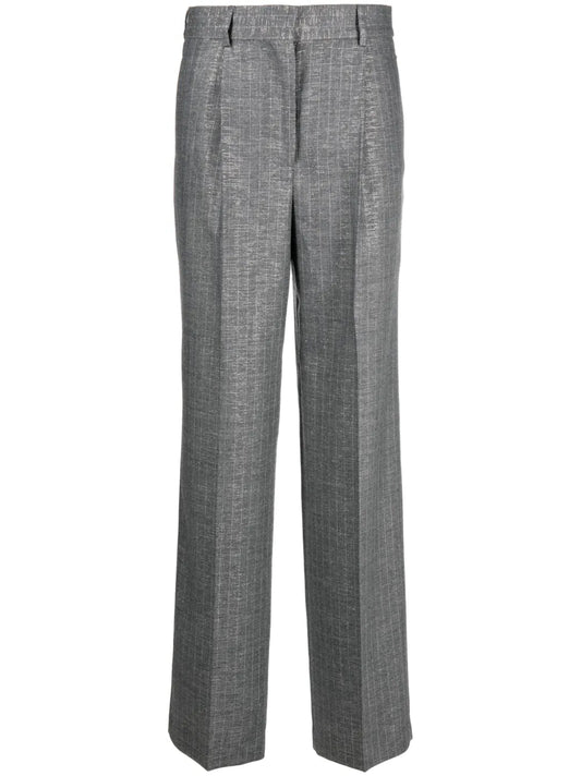 Shiny Pinstriped Wide-Leg Trousers