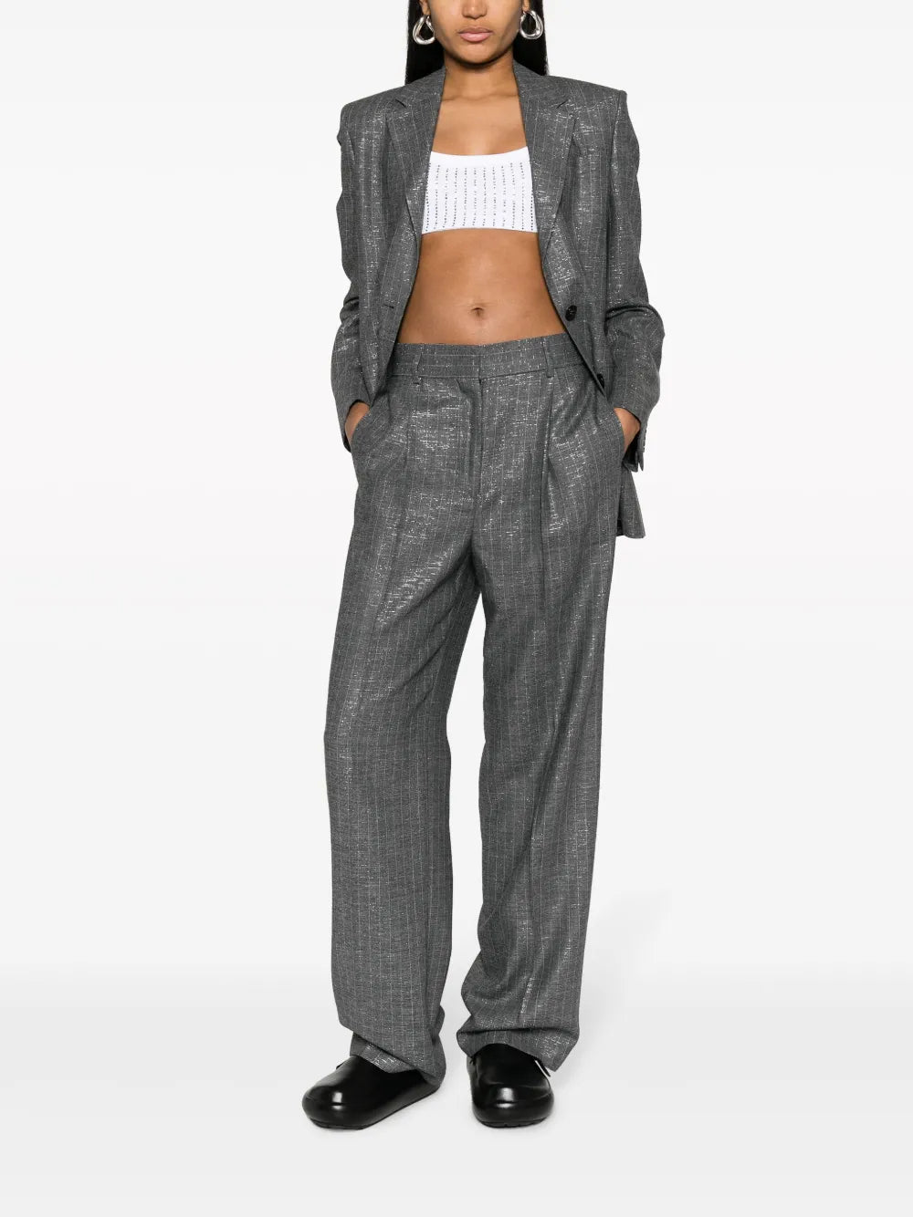 Shiny Pinstriped Wide-Leg Trousers