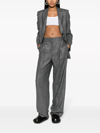 Shiny Pinstriped Wide-Leg Trousers