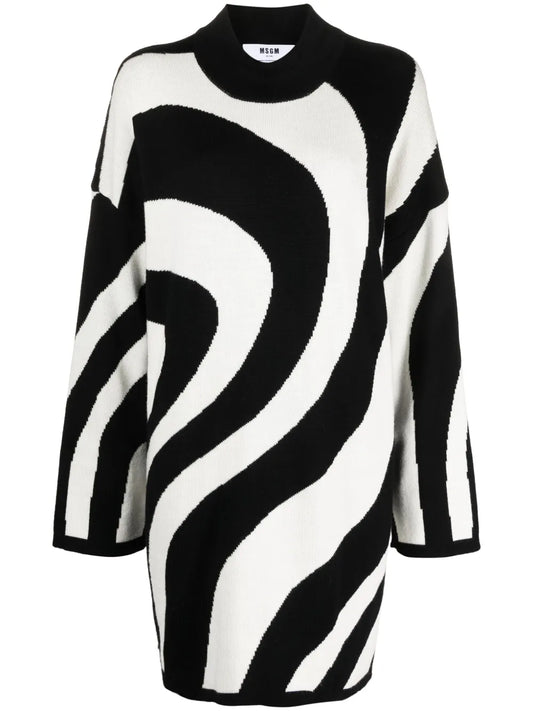 Graphic-Print Wool Dress