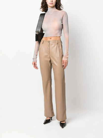 Faux-Leather Straight-Leg Trousers