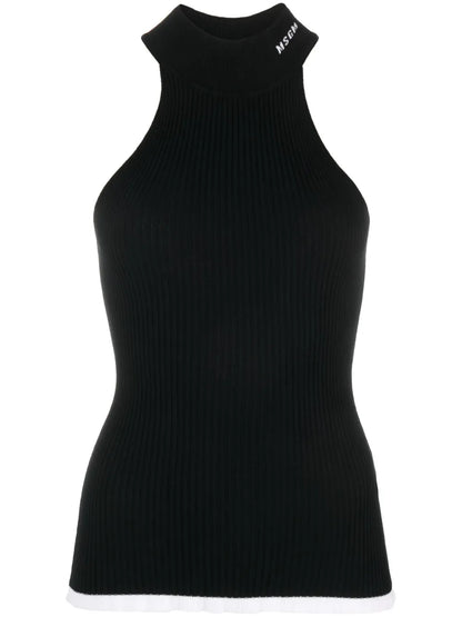 Intarsia-Knit Logo Halterneck Top