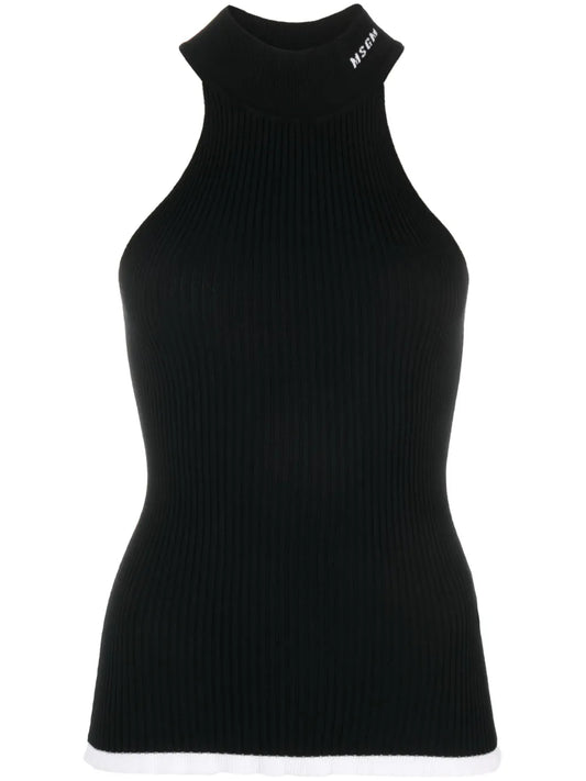 Intarsia-Knit Logo Halterneck Top