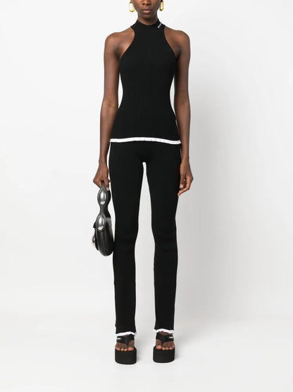 Intarsia-Knit Logo Halterneck Top