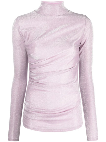 Glittery Gathered High-Neck T-Shirt