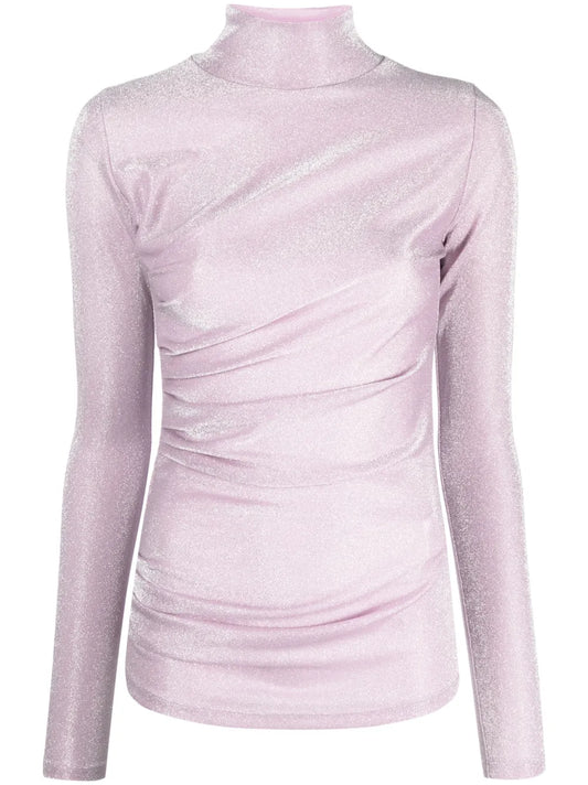 Glittery Gathered High-Neck T-Shirt