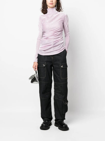 Glittery Gathered High-Neck T-Shirt