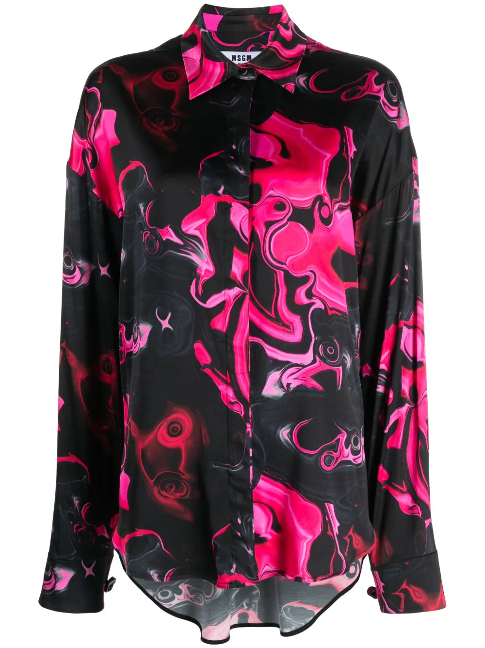 Magma-Print Satin-Finish Shirt
