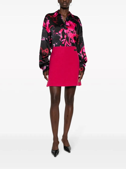 Magma-Print Satin-Finish Shirt
