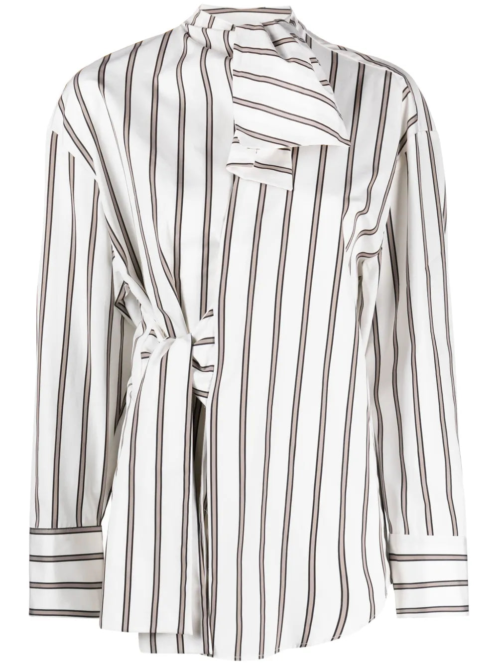 Bow-Detail Striped Asymmetric Shirt