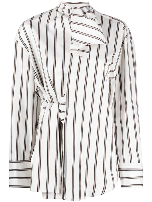 Bow-Detail Striped Asymmetric Shirt