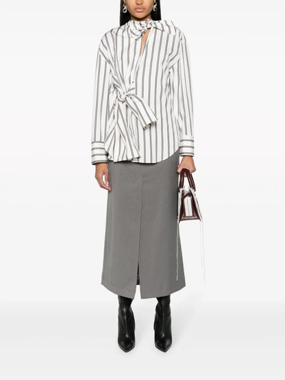 Bow-Detail Striped Asymmetric Shirt
