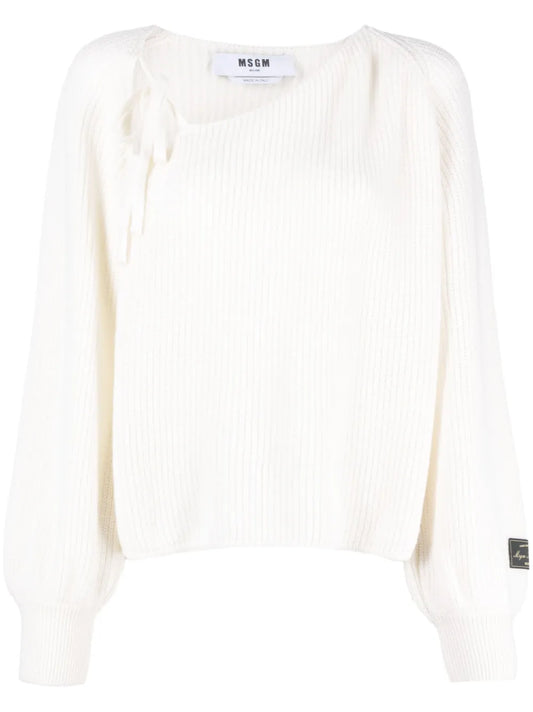 Tie-Detail Ribbed Jumper