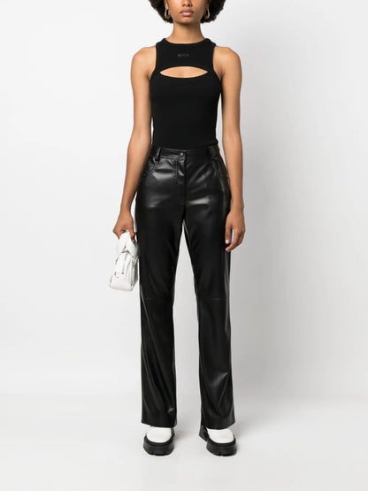 Faux-Leather Straight-Leg Trousers