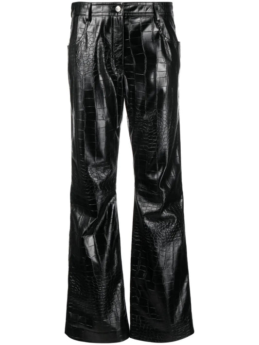 Embossed-Crocodile Straight-Leg Trousers