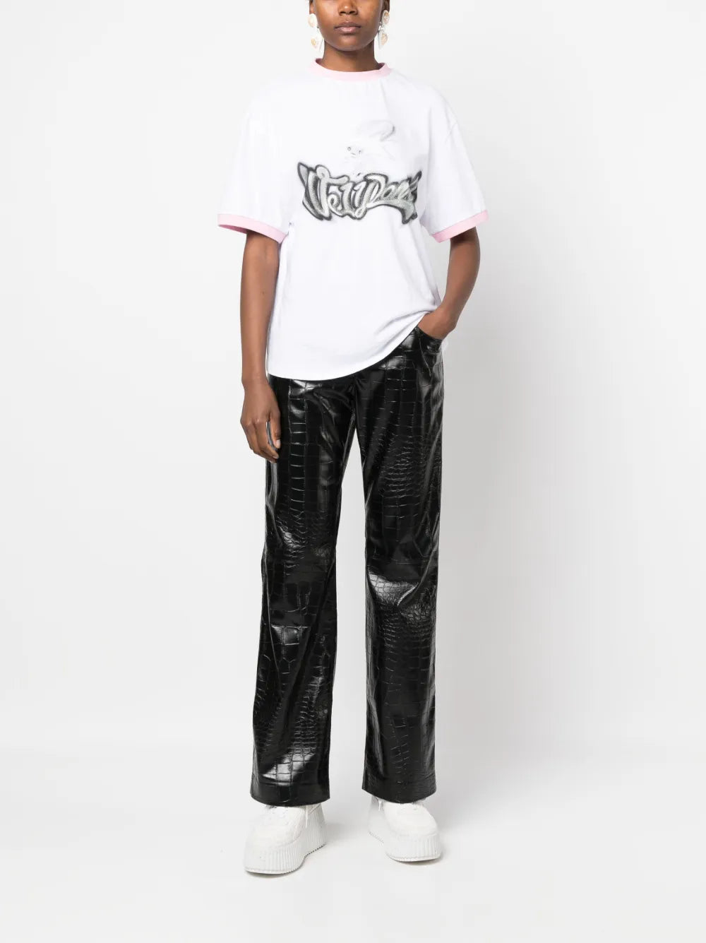 Embossed-Crocodile Straight-Leg Trousers