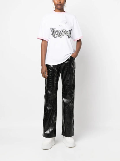 Embossed-Crocodile Straight-Leg Trousers