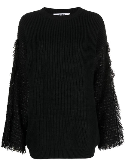 Frayed-Detaling Ribbed-Knit Jumper