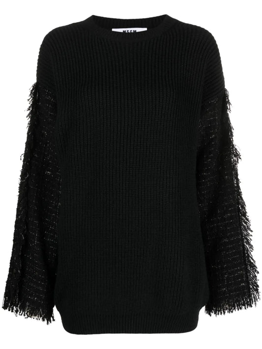 Frayed-Detaling Ribbed-Knit Jumper