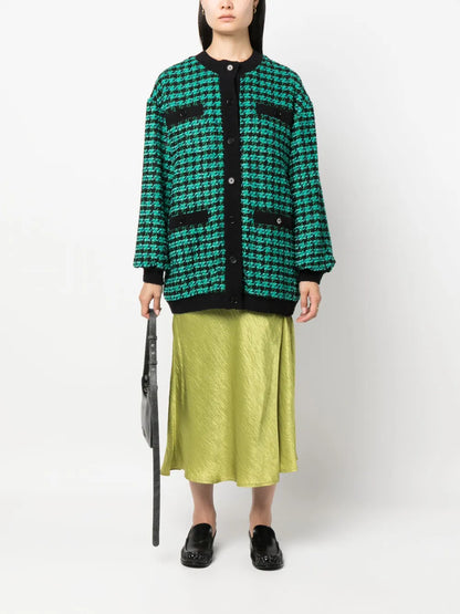 Houndstooth-Pattern Tweed Cardi-Coat