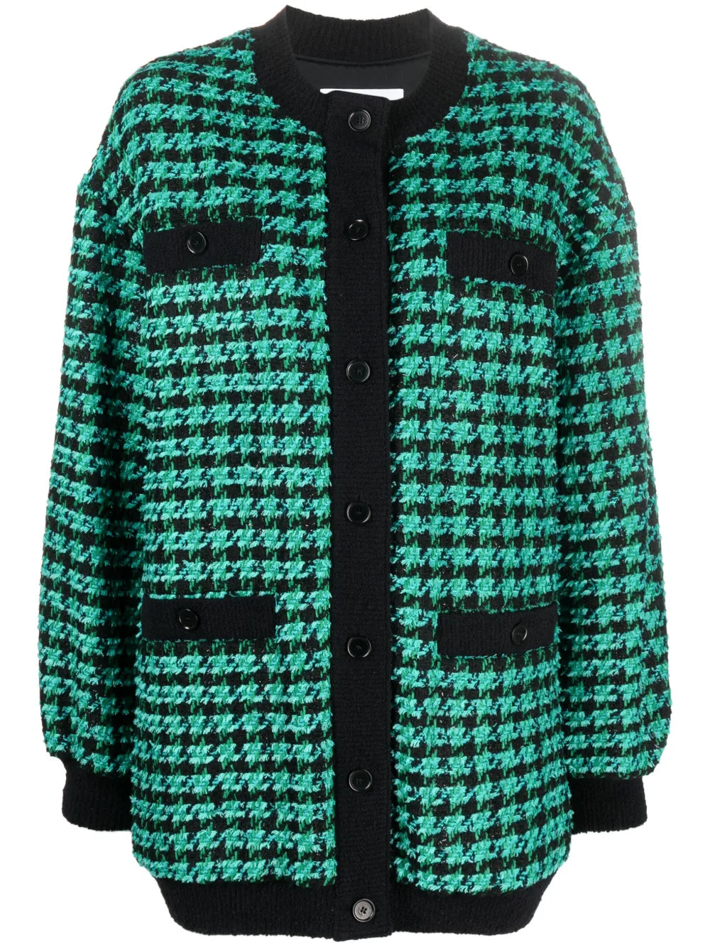 Houndstooth-Pattern Tweed Cardi-Coat