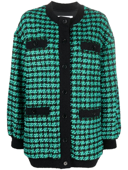 Houndstooth-Pattern Tweed Cardi-Coat