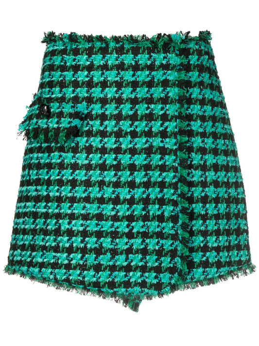 Tweed Houndstooth-Pattern Shorts
