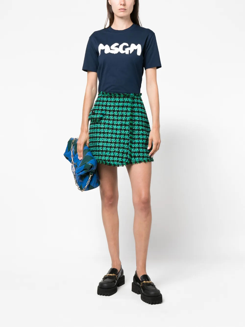 Tweed Houndstooth-Pattern Shorts