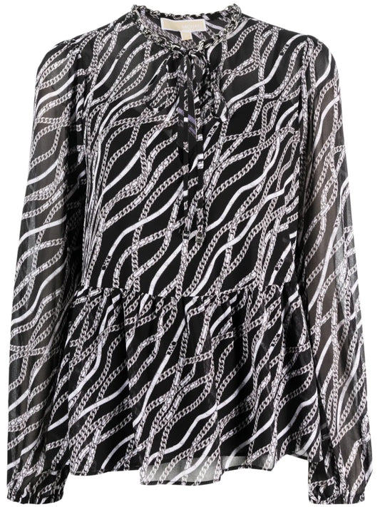 Chain Link-Print Blouse