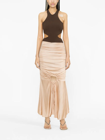 Gathered-Detail Asymmetric-Hem Skirt