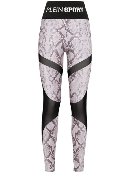 Logo-Waistband Snakeskin-Print Leggings