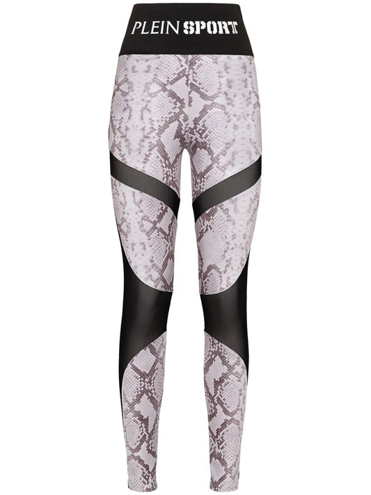 Logo-Waistband Snakeskin-Print Leggings