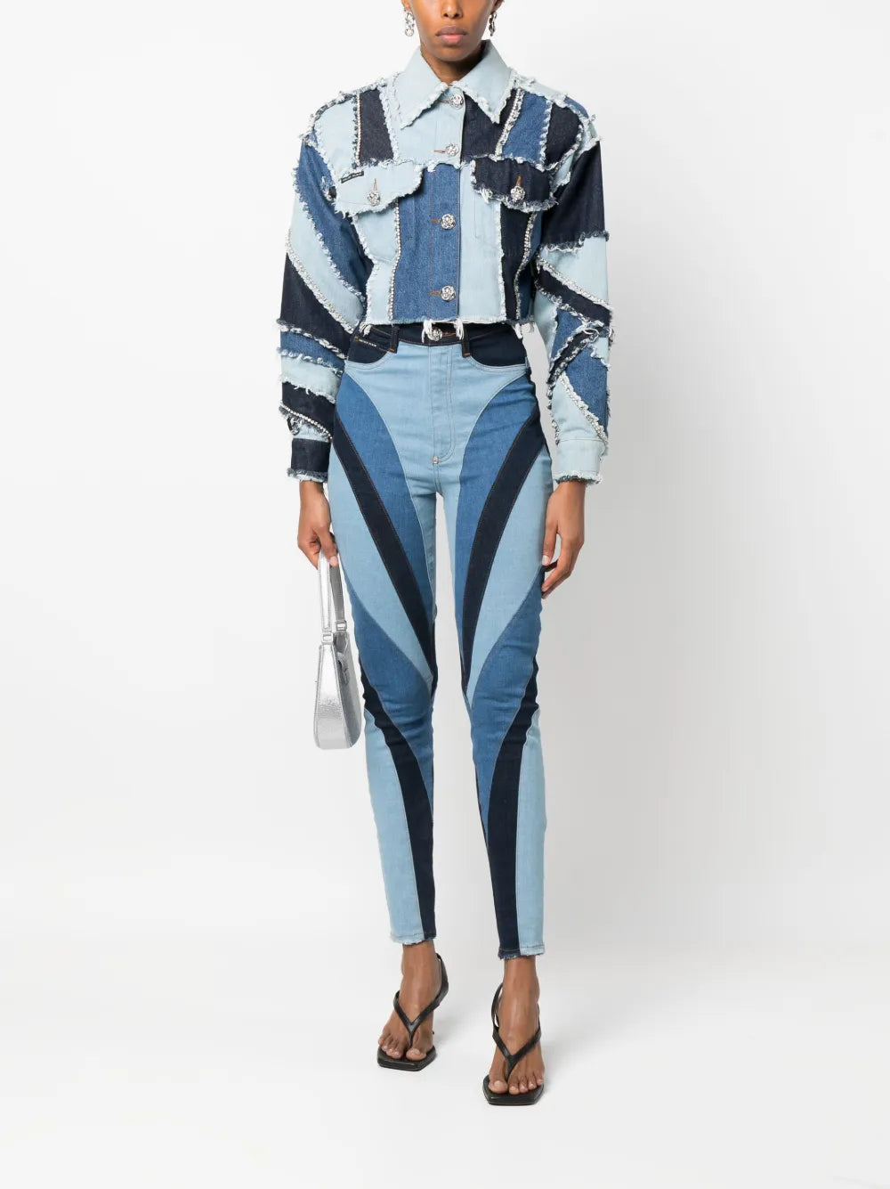 Patchwork-Design High-Waist Skinny Jeans